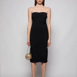 ALEXANDERWANG RUCHED STRAPLESS TUBE MIDI DRESS BLACK XS